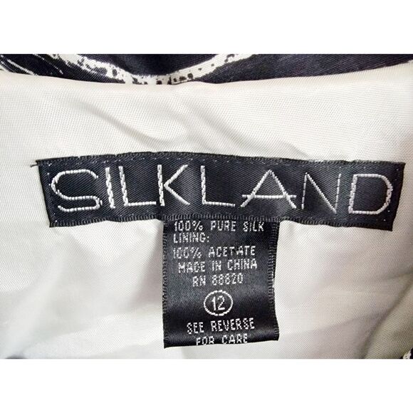 Silk‎ Land 12 Blazer Jacket Women's Size Large B/W 100% Silk Floral Button Front - Picture 3 of 6